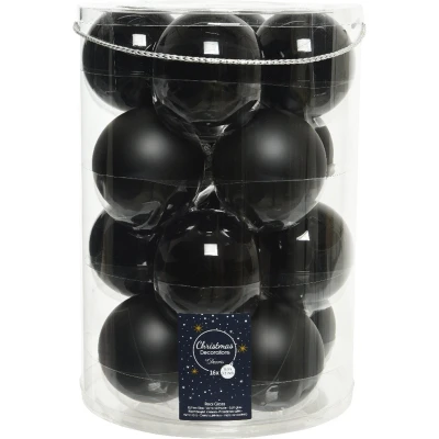 Afbeelding van Decoris Kerstbal 8 cm set van 16 Zwart