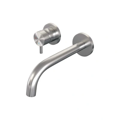 Afbeelding van Brauer Brushed Edition Wastafelmengkraan inbouw gebogen uitloop rechts hendel kort smal model B2 PVD geborsteld RVS