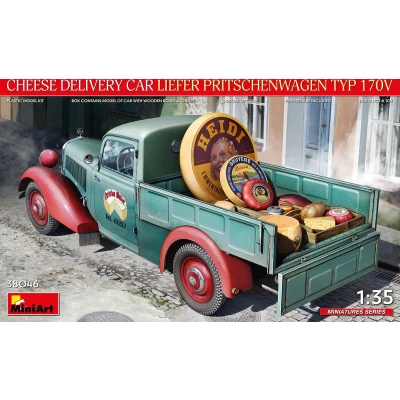 Afbeelding van 1:35 MiniArt 38046 Liefer Pritschenwagen Typ 170V Cheese Delivery Car Plastic Modelbouwpakket