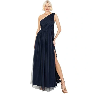 Afbeelding van Anaya with Love Maxi jurk met blote schouders en split, mouwloos, gala, bruiloft, gast, bruidsmeisje, baljurk, avondjurk, Donkerblauw, 32