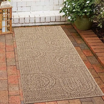 Afbeelding van CARPETIA Buitentapijt voor binnen en buiten, 80 x 150 cm, sisal look, natuurlijk beige, bruin, tuin, terras, balkon, keuken
