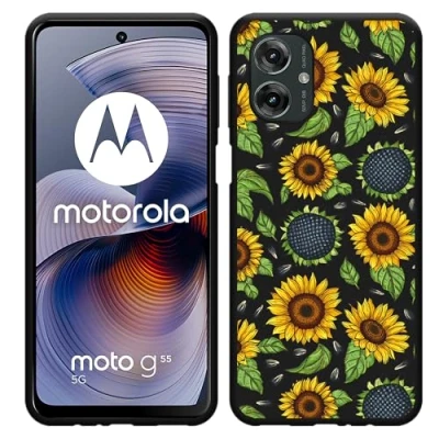 Afbeelding van Cazy Hoesje geschikt voor Motorola Moto G55 Siliconen Zwart Sunflowers