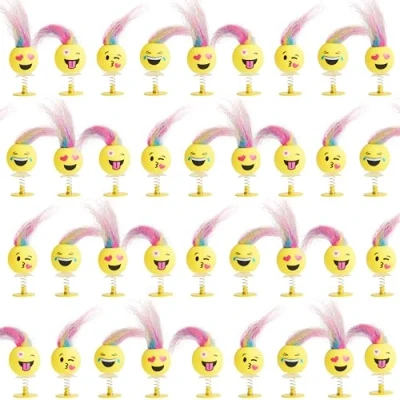 Afbeelding van THE TWIDDLERS 36 Emoji Spring Pop Up Speelgoed voor Kinderen, 6cm Smiley Face Verjaardagsfeestjes met Veelkleurig Haar, Multipack Goedzak Vullers en Geschenkset