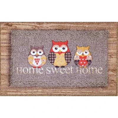 Afbeelding van oKu Tex Deurmat Deco Soft Entrance Home Sweet Uilen Print voor binnen, entree/huisdeur/trappenhuis antislip, 50 x 80 cm
