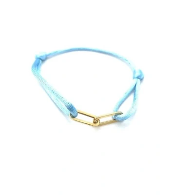 Afbeelding van Armband satijn lichtblauw met 14k gouden ovale schakels