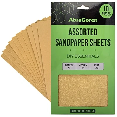 Afbeelding van Pack van 10 Zandpapiervellen Gemengde Grits, 3x Fijn, 4x Medium, Grof Diverse schuurpapier voor hout en muren