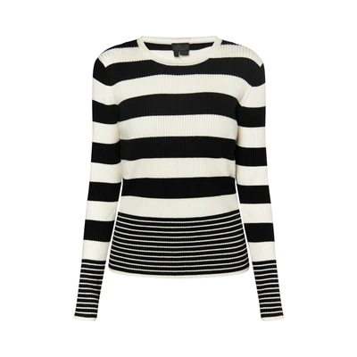 Afbeelding van DREIMASTER Klassik Dames Gebreide Trui M/L / Off White Zwart 50% Viscose 28% Polyester 22% Nylon