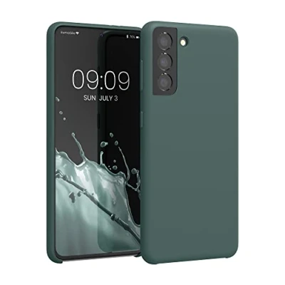 Afbeelding van kwmobile telefoonhoesje geschikt voor Samsung Galaxy S21 Hoesje met siliconen coating Smartphone case in mosgroen