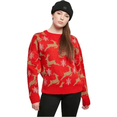 Afbeelding van Urban Classics Oversized Christmas Trui, Dames, Maat: Large, Red/gold