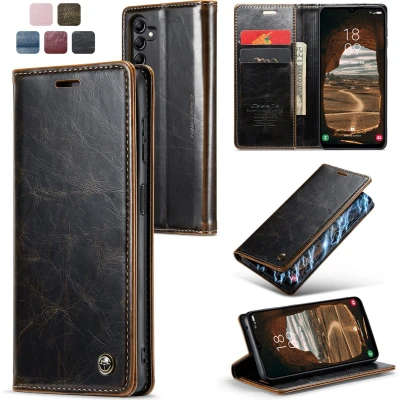 Afbeelding van CaseMe Telefoonhoesje geschikt voor Samsung Galaxy A14 5G Flip Wallet Case Magneetsluiting Bruin