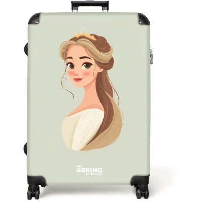 Afbeelding van NoBoringSuitcases.com® Koffer groot Reiskoffer lichtgewicht Prinses met een tiara Groen Rolkoffer 4 wielen Grote trolley XL 98 liter bagage