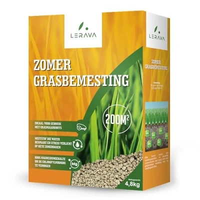 Afbeelding van LERAVA® ZOMER gazonmest antistress gazonmeststof met laag waterverbruik voor warme zomerdagen ideaal gebruik robotmaaiers 200m²