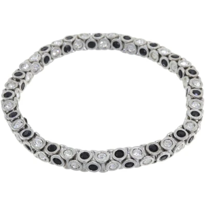 Afbeelding van Behave Elastische armband met zwart en zilver kleurige steentjes