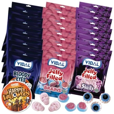 Afbeelding van OYOY Halloween Snoepmix set, 10 x 90 g, doodshoofden, g bloedige ogen, hersenen, 2700 grote snoep, plus stickers