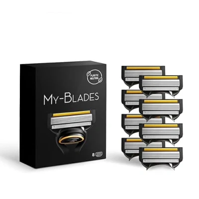 Afbeelding van My Blades® scheermesjes compatibel met Gillette Fusion 5, laag plasticgehalte, milieuvriendelijk, 8 hoogwaardige reservemesjes 5 bladen