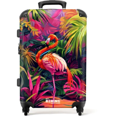 Afbeelding van NoBoringSuitcases.com® Kinderkoffer groot Kindertrolley koffer Flamingo Jungle Rolkoffer lichtgewicht Reiskoffer met 4 wielen Grote trolley XL 20 kg bagage