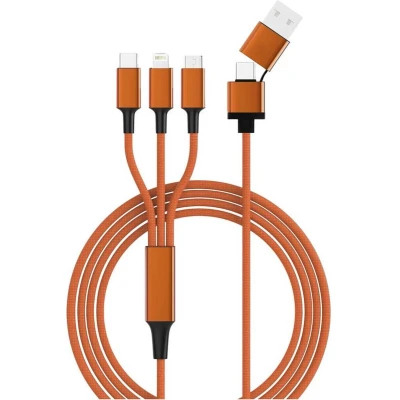 Afbeelding van Smrter Nylon Hydra Ultra 5 in 1 USB oplaadkabel A stekker, C Micro B Lightning OTG, 1,20m, oranje