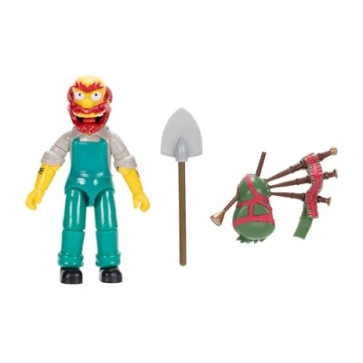 Afbeelding van The Simpsons Groundskeeper Willie 12,7 cm Collectible Action Figure van JAKKS Pacific, met accessoires voor schep en doedelzak, knikbeeldje, Collector&#039;s Display Verpakking