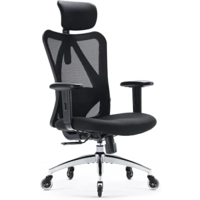 Afbeelding van SIHOO ergonomische bureaustoel met voetensteun, computer bureaustoel, verstelbare hoofdsteunen, rugleuning en armleuning mesh stoel (zwart)