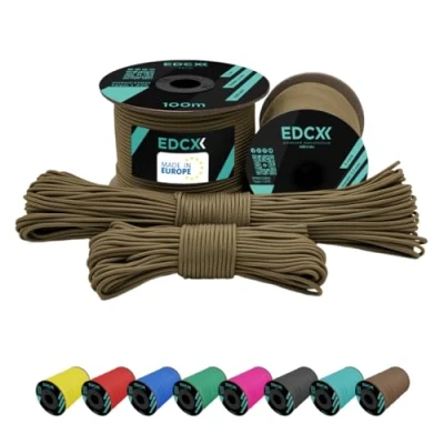 Afbeelding van EdcX 2 mm nylon paracord 275 (15, 30, 50 en 100 m) 100% touw, 3 strengen koord, in vele kleuren (lichtkaki, 15