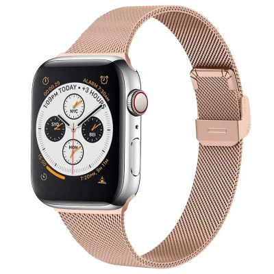 Afbeelding van Apple Watch bandje Milanees Rosé Goud Geschikt voor Series1/2/3/4/5/6/7/8/9/10/SE (38/40/41 mm) Series 10 (42