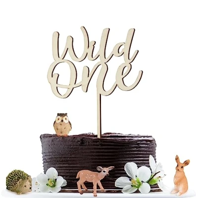 Afbeelding van COLOFALLA Cake Topper Wild One van hout, taartdecoratie, 1e verjaardag, kinderverjaardag, babyshower, decoratie, neutraal, verjaardagsdecoratie, jongens