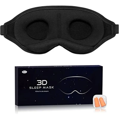 Afbeelding van Aosun Slaapmasker voor zijslapers, 2024 Upgrade 3D oogmasker Slaapmaskers mannen en vrouwen, 100% lichtblokkerende slaapbril met verstelbare elastische band reizen (zwart)
