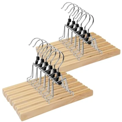 Afbeelding van Dunkwckore 8 stuks houten kleerhangers met 360 draaibare haak, antislip, broekhanger, krukken voor broeken, rokken, naturel
