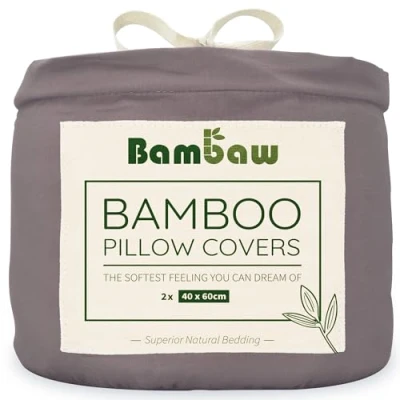 Afbeelding van Bambaw Kussenslopen 40x60 cm (Pack van 2), 100% Bamboe, Hypoallergeen, Zachte en Ademende Kussenslopen, Voor Haar Huid Donkergrijs