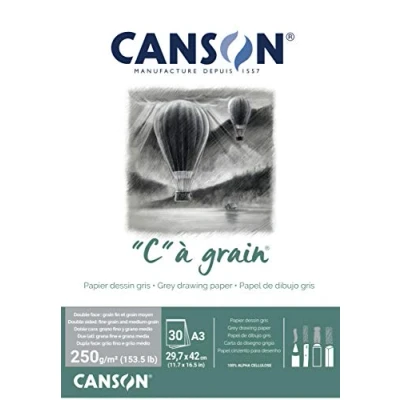 Afbeelding van CANSON &quot;C&quot; à grain blok, DIN A3, 30 vellen, 250 g/m², grijs gemêleerd, licht gekorreld.