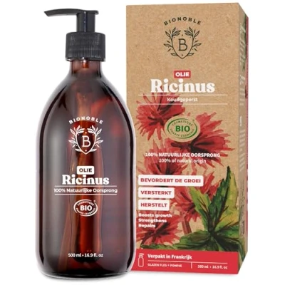 Afbeelding van BIOLOGISCHE RICINUSOLIE 100% Puur, Natuurlijk &amp; Koudgeperst Wimpers, Wenkbrauwen, Lichaam, Haar, Baard, Nagels Vegan Cruelty Free Castor Oil Glazen fles + Pompje (500ml)