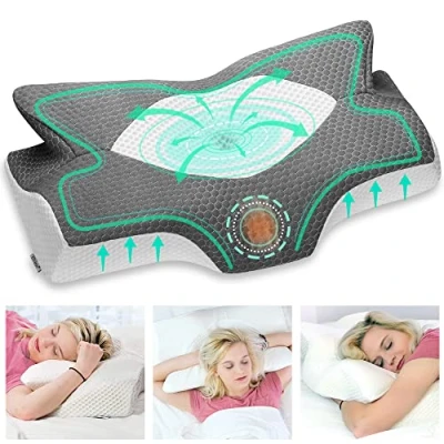 Afbeelding van Elviros cervicaal orthopedisch kussen van traagschuim, uitneembaar ergonomisch nekkussen voor nek en schouderpijn, neksteunkussen zijslapers, 64 x 12,5 / 10,5 42 cm
