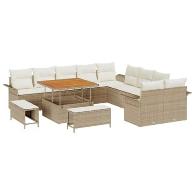Afbeelding van vidaXL 13 delig Tuin Sofa Set met Kussens Beige Poly Rattan
