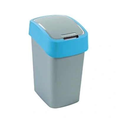 Afbeelding van CURVER Flip Bin afvalemmer met klapdeksel, 50 liter, zilver/blauw