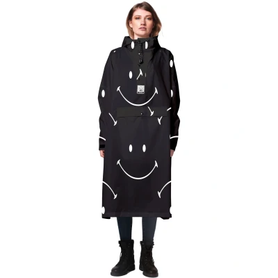 Afbeelding van Rainkiss Classic Smile X Smiley Regenponcho Black White Print Regenkleding &amp; Laarzen