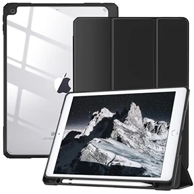 Afbeelding van TiMOVO hoes Compatibel met nieuwe iPad 9. Gen 2021 / 8. 2020 7e 2019 10,2 inch, penhouder trifold standaard lederen ondersteunt auto slaap/waakfunctie beschermhoes, zwart