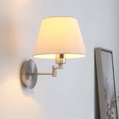 Afbeelding van Lindby Wandlamp 1licht metaal, textiel H: 29 cm E27 gesatineerd nikkel, wit