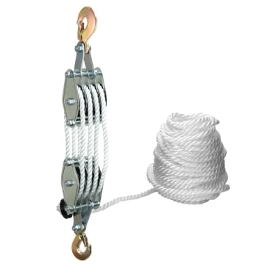 Afbeelding van QWORK® heavy duty katrolblok Maximale capaciteit: 2000 kg Max. hefhoogte: 2,4 m 8 katrollen en 20 touw