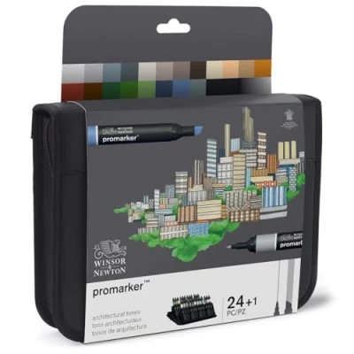 Afbeelding van Winsor &amp; Newton 0290163 Promarker, professionele layoutmarker 2 punten, fijn en breed voor tekeningen, ontwerp lay outs Set 24 Architecture