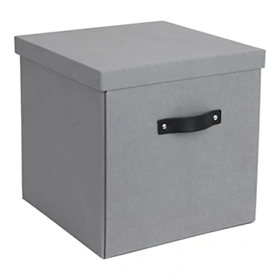 Afbeelding van Bigso Box of Sweden LOGAN opbergdoos met deksel, grote klapbox voor kleding, speelgoed, enz., handvat van vezelplaat en papier, grijs