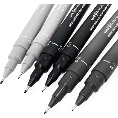 Afbeelding van Uni Pin Fineliner Tekenpen Schetsset Grijstinten 0.1/0.5mm Set van 6