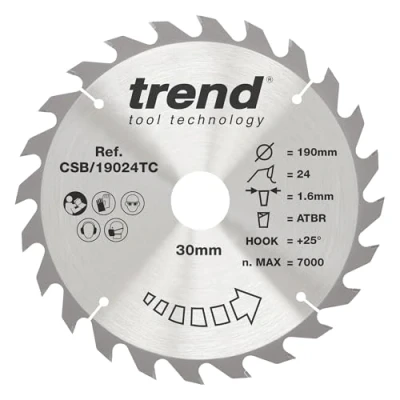Afbeelding van Trend CraftPro TCT zaagblad met dunne kerf, 190 mm x 24 tanden 30 asgat, wolfraamcarbide getipt, CSB/19024TC