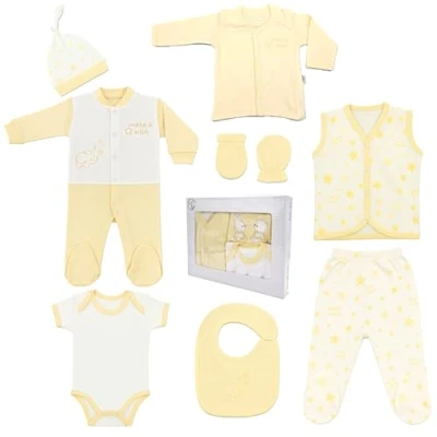 Afbeelding van Blue Eyes Babycadeauset voor pasgeborenen, 100% natuurlijk katoen, eerste uitrusting, uniseks, kleding baby&#039;s, 0 4 maanden, 8 delig (stergeel)