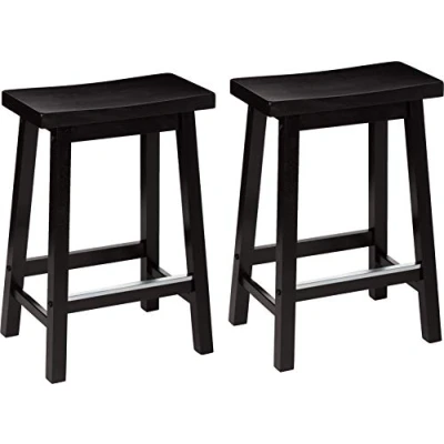 Afbeelding van Amazon Basics Kruk voor aanrecht, massief houten zitting, 61 cm hoog, zwart, 2 stuks