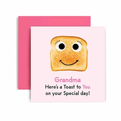 Afbeelding van Huxters Verjaardagskaarten voor vrouwen speciale toast op oma gelukkige verjaardagskaart met mooie roze envelop grappige (oma)