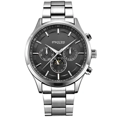 Afbeelding van Alienwork Automatisch Horloge Heren Dames Zilver Metalen Armband Kalender Zwart