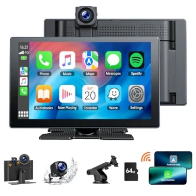 Afbeelding van Volam 9 &#039;&#039;draadloze Carplay Screen Draagbare Auto Stereo met 4K Dash Cam, 1080p Backup Camera, Radio Ontvangers Apple Android Auto, Mirror Link, Loop Recording, GPS Navigatie, AUX/FM