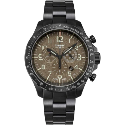 Afbeelding van Traser Heren analoog kwarts horloge met roestvrij stalen Armband 109460, zwart kaki,