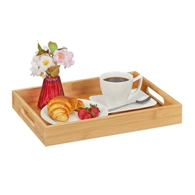 Afbeelding van Relaxdays dienblad bamboe ontbijttafel serveertray theeblad serveerplateau