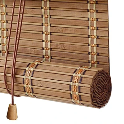 Afbeelding van Retro bamboe rolgordijn, ondoorzichtig, 60% verduisteringsrolgordijn, bamboe, vouwgordijn, natuurlijk houten zonwering en inkijkbescherming, rolgordijn met zijkoord, voor ramen deuren, aanpasbaar 60 x 140 cm